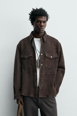 SOBRECAMISA REGULAR FIT PIEL ANTE / Marr?n oscuro - Zara фото 3