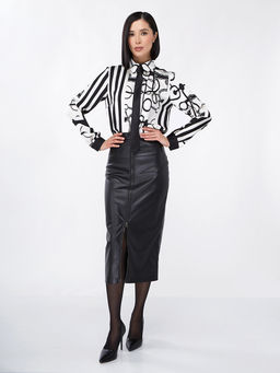 Блузка из атласной ткани OD-887-1 черно-белая - Tantino фото 3