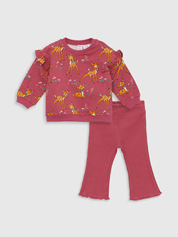 Bisiklet Yaka Bambi K?z Bebek Sweatshirt ve Tayt 2li