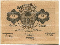 Банкнота 10 геллеров 1920 года Австрия  Пойсдорф (нотгельд)