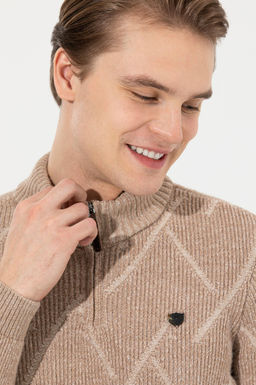 U. S. Polo Assn Мужской светло-коричневый меланжевый трикотажный свитер с высоким воротником