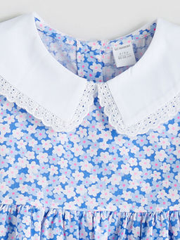 Keten Kar???ml? ?i?ekli K?z ?ocuk Elbise