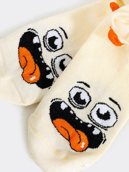 Цена за 5 пар! Носки детские короткие бежевые с рисунком монстрика и 3-д - Mark formelle фото 2