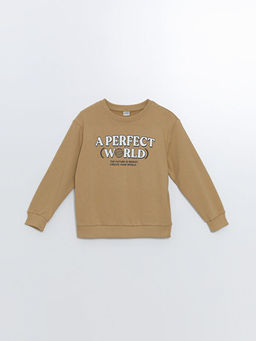 Bisiklet Yaka Bask?l? Uzun Kollu Erkek ?ocuk Sweatshirt