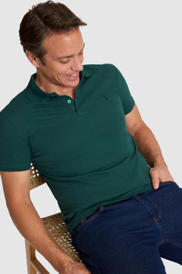 Erkek Koyu Ye_il Slim Fit Polo Yaka Basic Ti__rt
