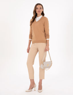 Camel Slim Fit V Yaka Basic Kazak