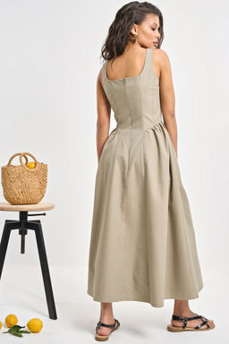 Сарафан джинсовый с корсетными линиями оливковый