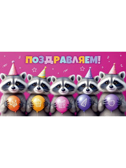 Цена за 10 шт.Конверт для денег OPTIMA "Поздравляем!" (1-04-0564) "Енотики"