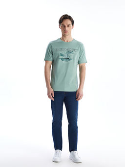 Bisiklet Yaka K?sa Kollu Bask?l? Penye Erkek Ti??rt