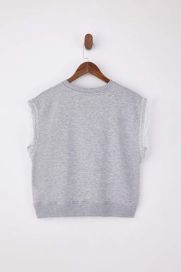 Gri Melanj Relaxed Kal?p Kolsuz Brode ve Dokuma Etiket Detayl? Orme Bluz TWOSS26BZ00233