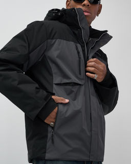 Горнолыжная куртка мужская зимняя темно-серого цвета 7616TC