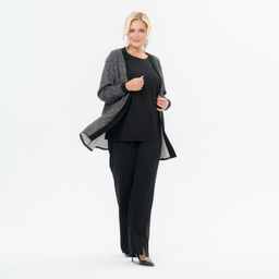 Кардиган из джерси - ангора,"елочка", с черной отделкой