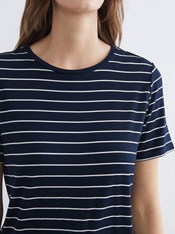 Bisiklet Yaka ?izgili Kad?n Ti??rt