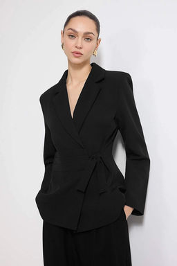 Siyah Kruvaze Kapama Astarl? Fitted Dokuma Blazer Ceket TWOSS26BC00022 - Trendyolmilla фото 5