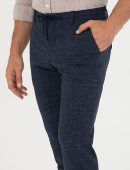 Lacivert Slim Fit Keten Kar___ml_ Pantolon