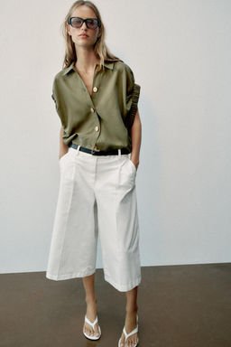 CAMISA MANGA DRAPEADA / Khaki claro