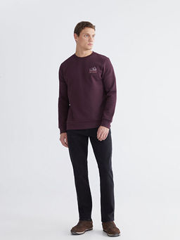 Bisiklet Yaka Bask?l? Erkek Kal?n Sweatshirt