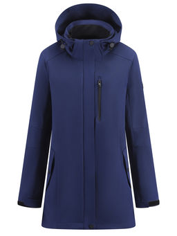 Парка женская софтшелл виндстоппер удлинённая с капюшоном темно-синего цвета 9618_1TS