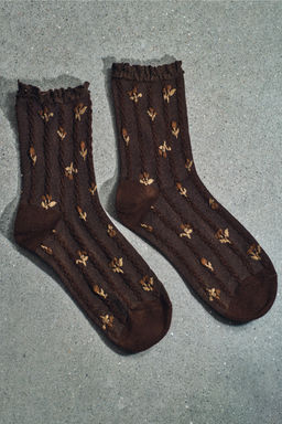 FLORAL PRINT LACE TRIM SOCKS