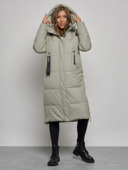 Пальто утепленное молодежное зимнее женское зеленого цвета 52351Z - HULDLUCK фото 5