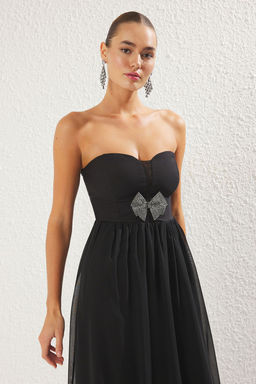 TRENDYOLMILLA Siyah A-Kesim Tas Aksesuar Detayl? Dokuma Maxi S?k Abiye Elbise TPRSS25AE00083 фото 2