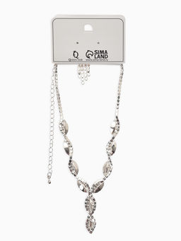 Набор 2 пред-а: серьги, колье "Вечерний шик" лепестки, цвет бело-тёмно-синий в серебре