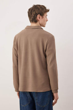 Kahverengi Regular/Normal Kesim Polo Yaka Fermuarl? Cep Detayl? Swetshirt TMNAW26SW00059 - Trendyolmilla фото 4