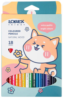 Набор цветных карандашей LOREX KIDS 18 цв. трехгранные, деревянные, в картонной упаковке