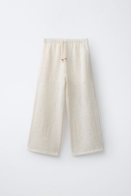 PANTAL?N WIDE LEG LACE PUNTO CALADO / Crudo