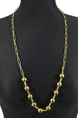 Ожерелье на шею с шариками 13,5мм, золотистое, 85см