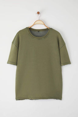 Trendyolmilla Man Yesil Oversize/Genis Kesim Eskitme/Soluk Efekt Dikis Detayl? Kal?n T-Shirt TMNSS25TS00222  фото 5