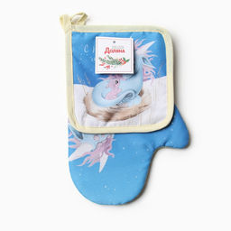 Набор кух. Доляна Семейное счастье: варежка 20х28 см, прихватка 17х17 см, 35% хл, 65% пэ  фото 6