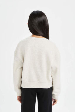 Толстовка из ткани селаник с надписью Relax Fit для девочек и принтом с круглым вырезом - Defacto фото 5