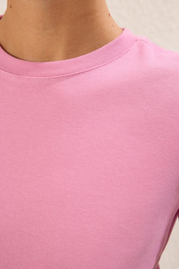 TRENDYOLMILLA Ekru Tok Kumasl? Bisiklet Yaka K?sa Kol Regular/Normal Kesim Orme T-Shirt TWOSS25TS00002 фото 4