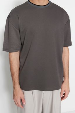 TRENDYOL MAN Premium Tas Oversize/Genis Kesim Triko Bantl? Dokulu Pike T-Shirt TMNSS23TS00079 - Trendyolmilla фото 11