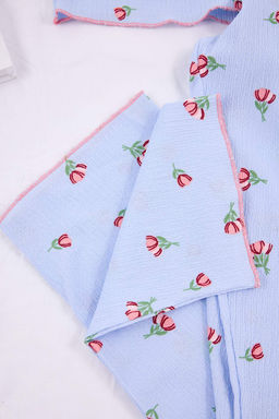 Mavi Cicekli Dantel Detayl? Burumcuk Dokulu Orme Pijama Tak?m? THMSS26PT00011 - Trendyolmilla фото 6