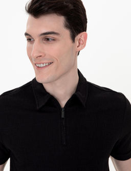 Siyah Slim Fit Polo Yaka Ti__rt