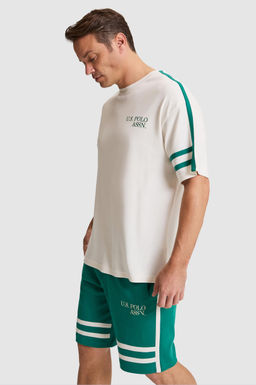 Erkek Krem Comfort Fit Bisiklet Yaka Ti__rt