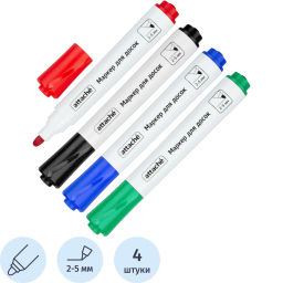 Маркер для белых досок ATTACHE мокрого стирания 4 цв. 2-5мм  фото 2