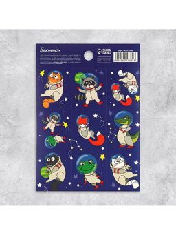 Цена за 10 шт. Наклейки детские «Космические животные», раскраска на обороте, 11×15.5 см