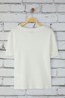 TRENDYOLMILLA Ekru Bask?l? Fitted/Vucuda Oturan Orme T-shirt TWOSS25TS00108  фото 6