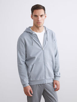 Kap??onlu Uzun Kollu Erkek Fermuarl? Sweatshirt