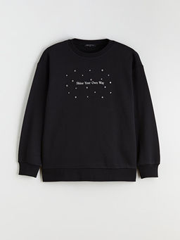 Bisiklet Yaka Ta?l? Kad?n Kal?n Sweatshirt