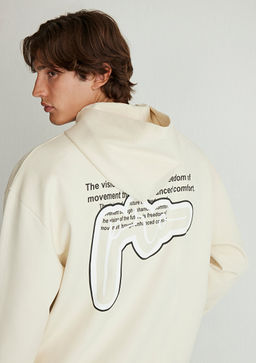S?rt Bask?l? Beyaz Sweatshirt