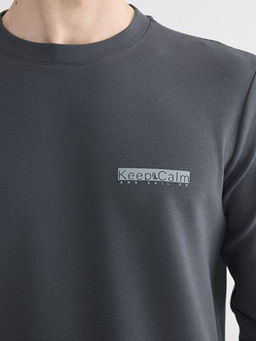 Bisiklet Yaka Bask?l? Erkek Sweatshirt