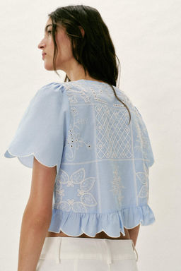 BLUSA LAZOS BORDADOS PERFORADOS / Azul claro - Zara фото 6