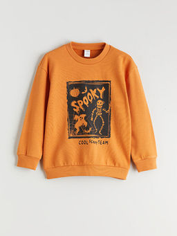 Bisiklet Yaka Bask?l? Uzun Kollu Erkek ?ocuk Sweatshirt ve Pantolon 2li Tak?m