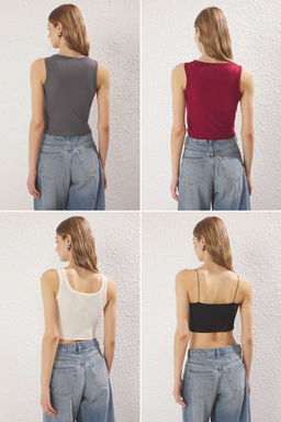 Trendyolmilla Tas-Bordo-Siyah-Gri 4lu Paket Fitted/Vucuda Oturan Orme Atlet TWOSS25AL00057  фото 2
