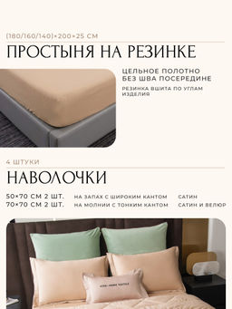 Комплект постельного белья на резинке Сатин Velvet Premium с Одеялом VPR012 180*200*25;160*200*25;140*200*25 Евро 4 Наволочки