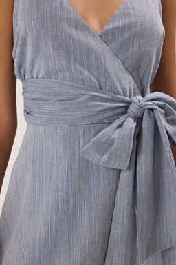 TRENDYOLMILLA Tas Kusakl? A Kesim Mini Kruvaze Yaka Dokuma Keten Gorunumlu Elbise TWOSS19XN0008 фото 9